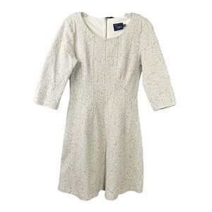 Just Taylor Cream White Fit Flare Mini Dress 3/4 Sleeve Floral Short Women 6